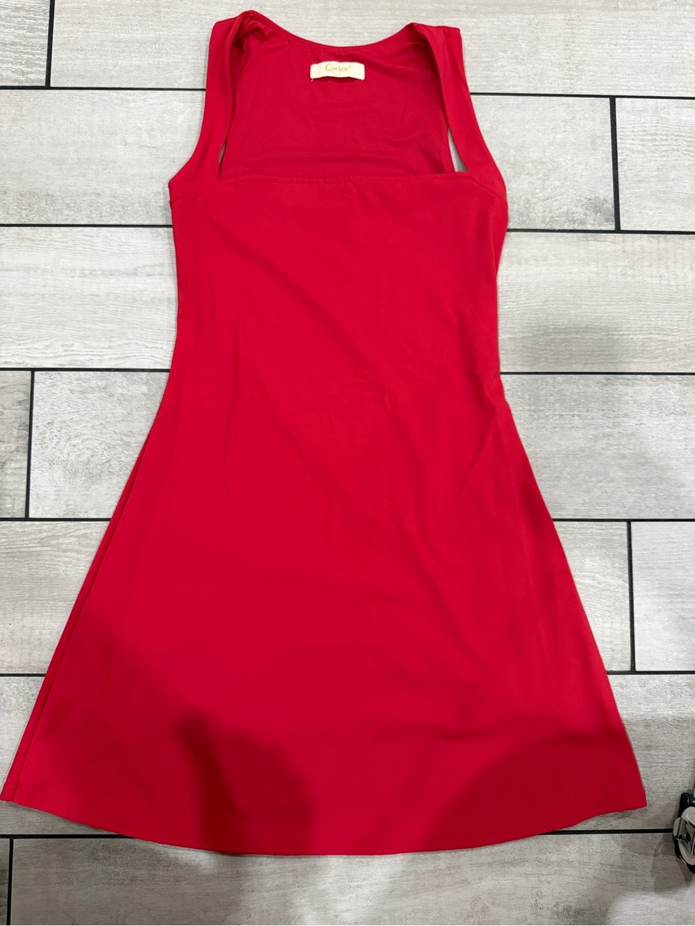 Red Square-Neck Mini Dress